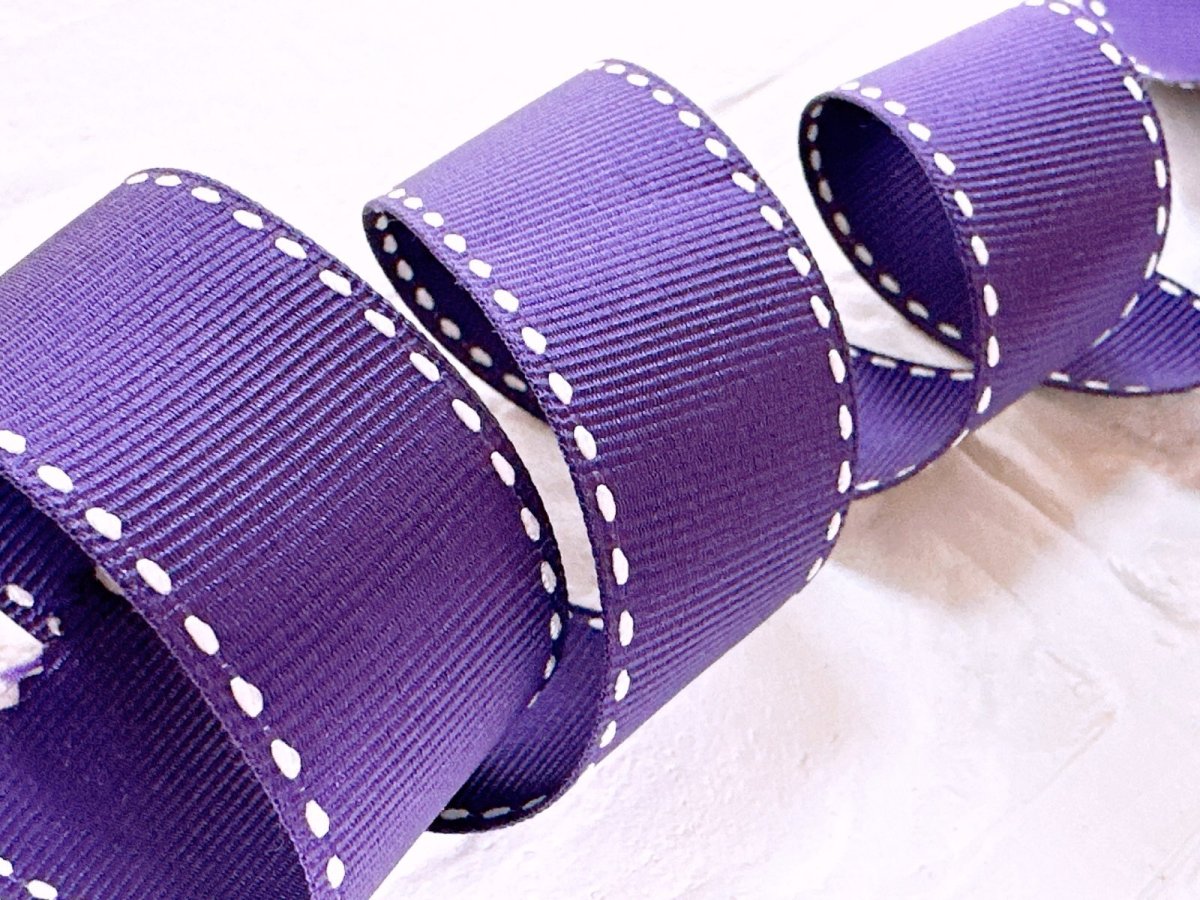 画像2: 紫ステッチグログランリボン25mm幅 (2)
