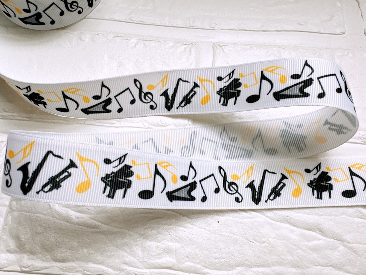 画像1: ピアノ　サックス　トランペット柄　25mm幅 (1)