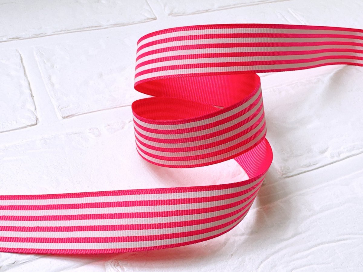 画像2: 片面プリント濃いピンク色ストライプリボン 25mm幅 (2)