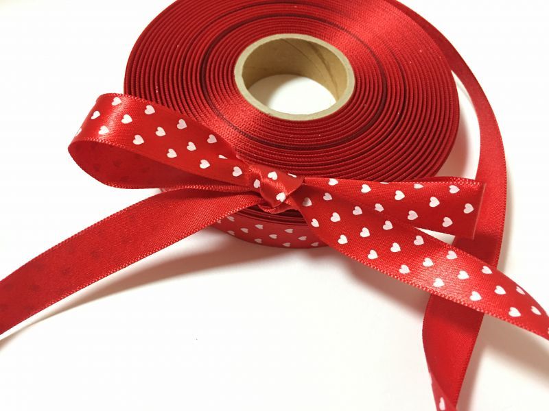 赤色ハートサテン 15mm幅 - ribbon-i(リボン アイ）